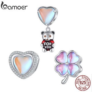 Bamoer 吊墜 925 銀色愛心氣球熊心形玻璃四葉草珠時尚 DIY 配件手鍊和項鍊