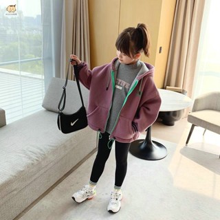 女童外套 秋冬外套 女童毛絨連帽外套2021秋冬裝中大童加厚搖粒絨拉鏈衫兒童保暖開衫