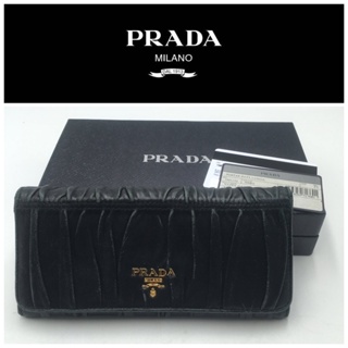 二手真品 Prada 扣式經典抓皺長夾 皮夾 LAMPO拉鍊 Z388