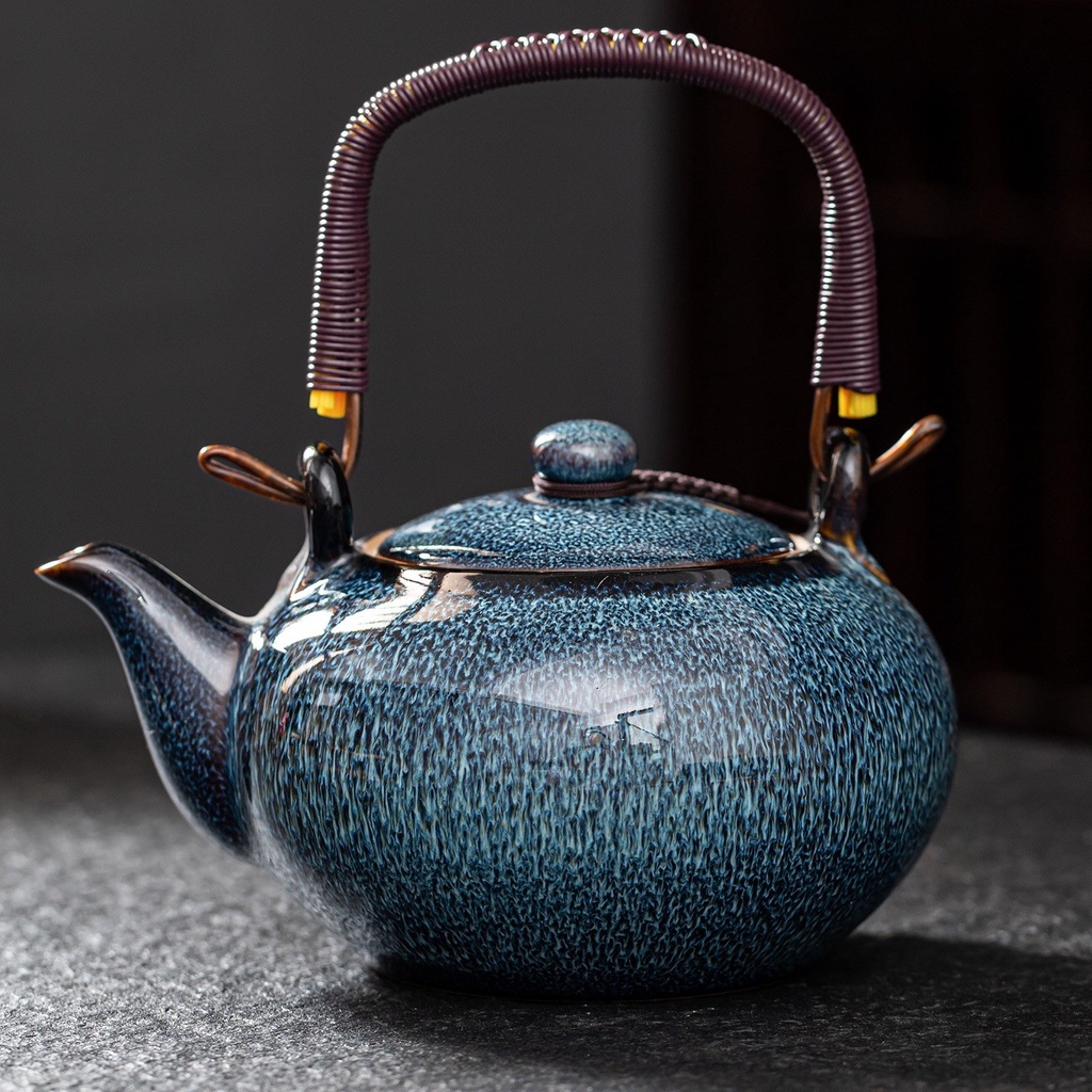 新款茶具特賣天目釉窯變建盞茶壺單個提梁壺大容量單壺陶瓷功夫茶具泡茶器家用