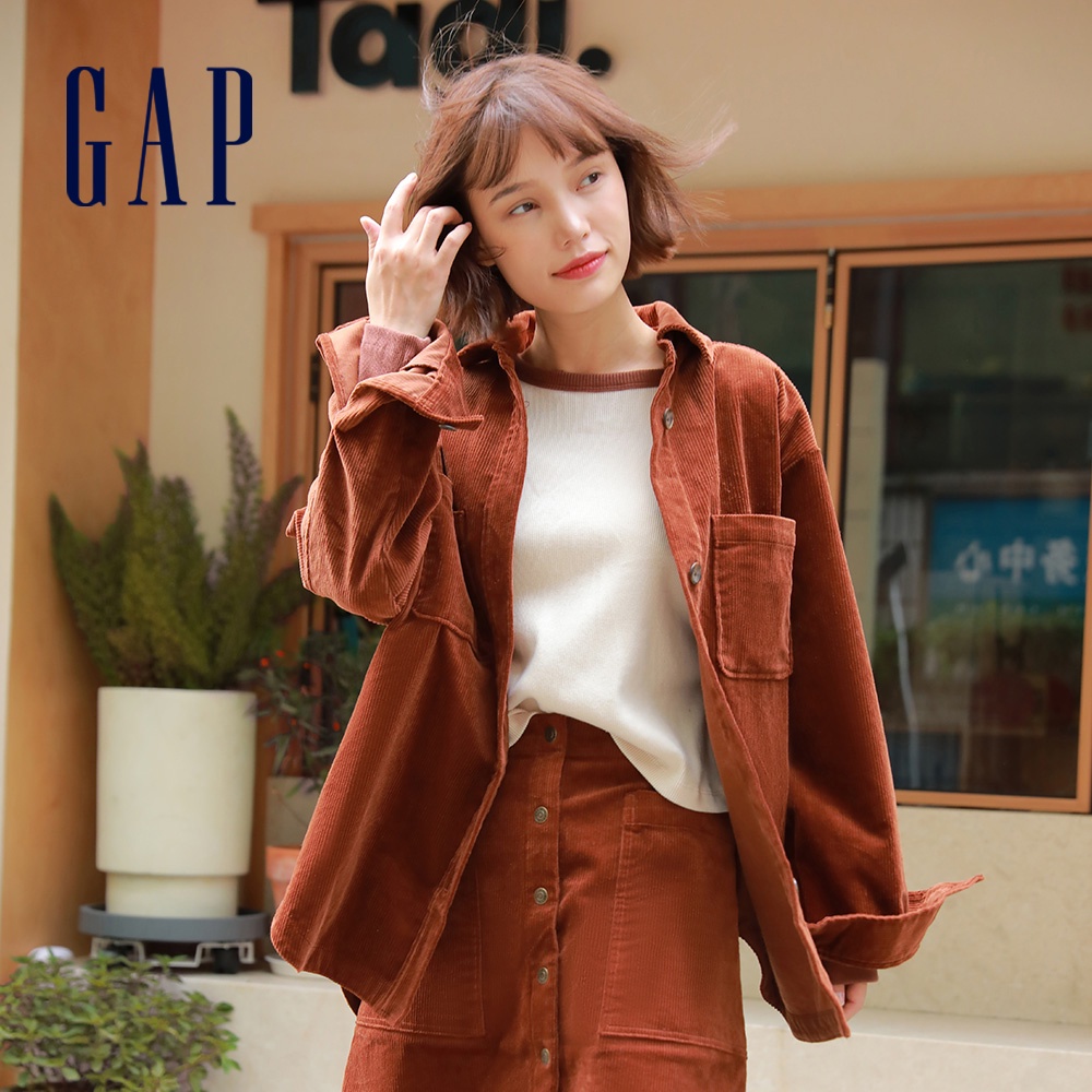 Gap 女裝 燈芯絨翻領長袖襯衫-棕色(426712)