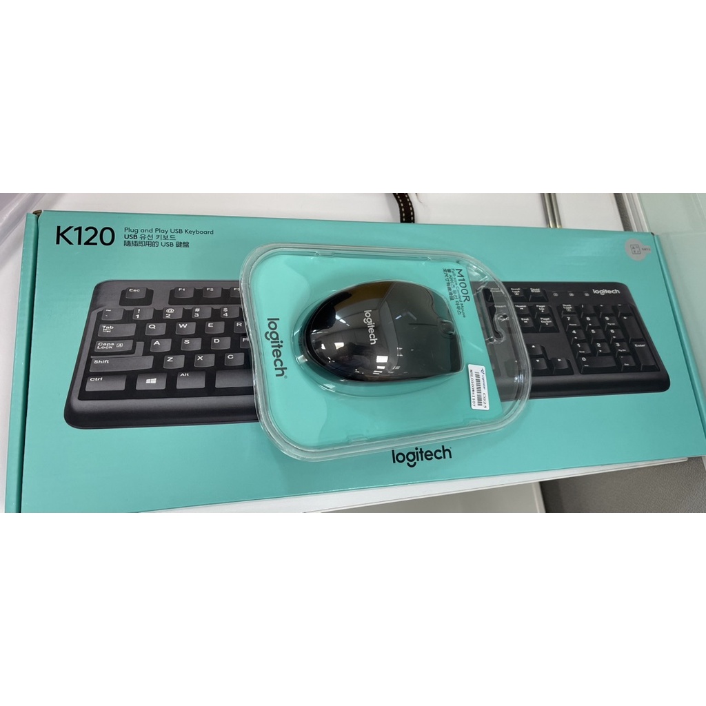 全新」羅技logitech K120有線鍵盤 + M100R有線滑鼠 全新未拆封 新竹面交