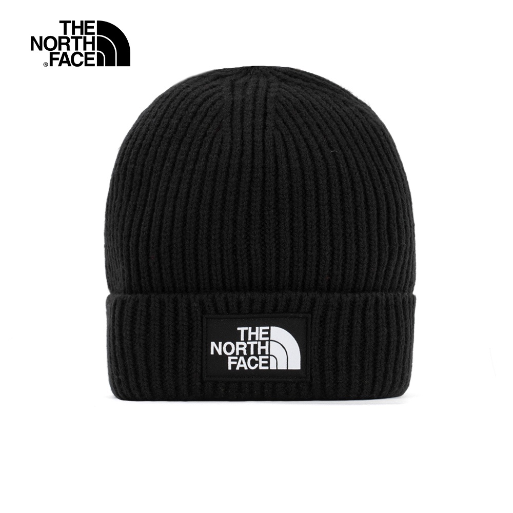 The North Face北面兒童黑色LOGO布標保暖針織毛帽｜7WGCJK3