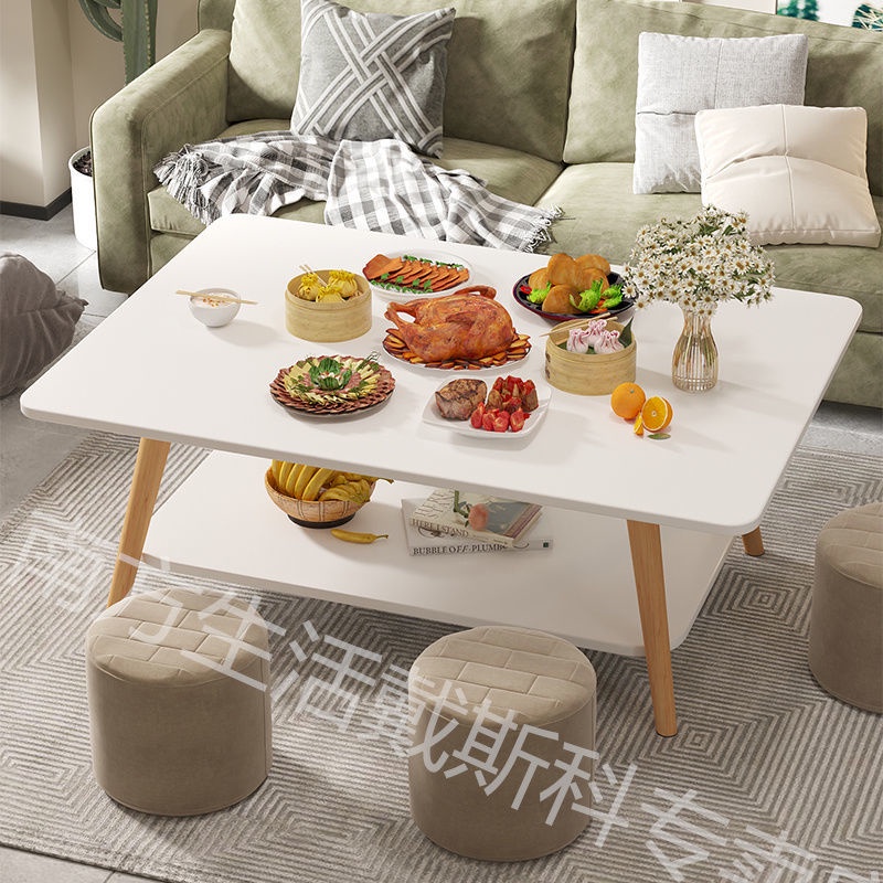 【新品上架】茶幾 小戶型 北歐雙層簡約現代 出租屋 租房 客廳 沙發 桌子 長方形小茶桌 多功能桌子