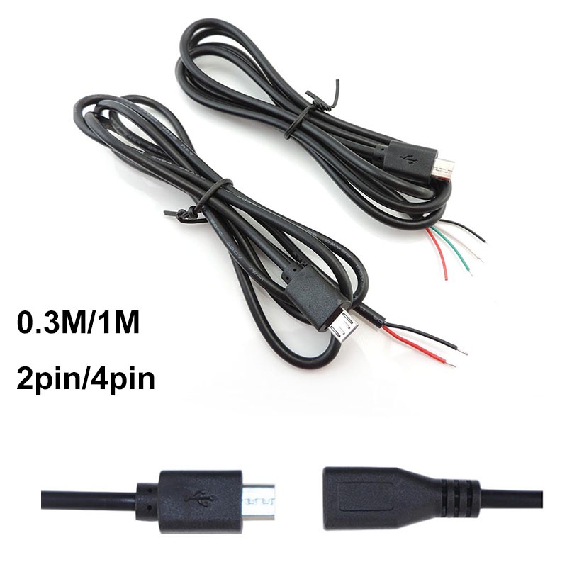 0.3m 1m Micro USB 2.0 A 型公母插孔 DIY 延長維修電纜 2/4 針芯線數據充電器電源線連接器