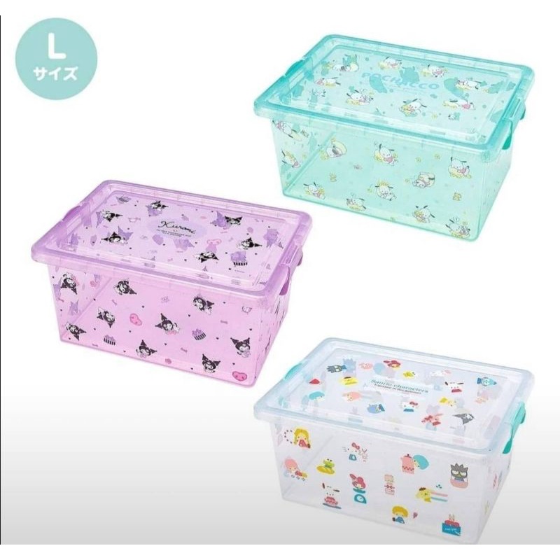 日本 三麗鷗 透明箱 收納盒 盒子 凱蒂貓 凱蒂貓 附蓋子 白 藍 粉 布丁狗 漢頓 收納箱 現貨