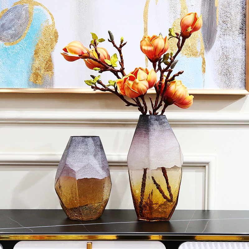 不規則霧面磨砂冰裂紋花瓶可培擺件現代復古插花客廳干花裝飾花器