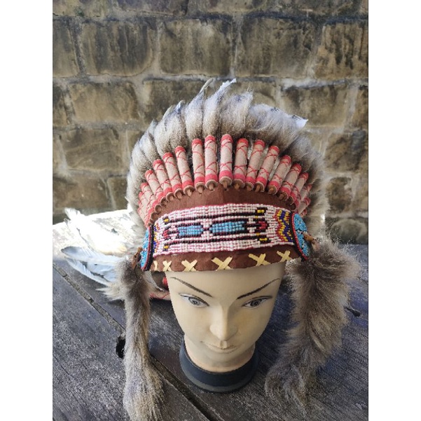 印地安人羽毛帽，酋長帽，羽毛是真的，加上彩繪，