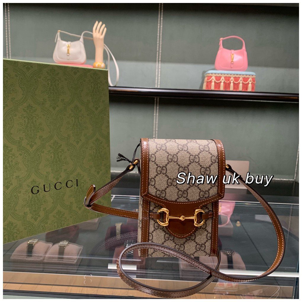 二手正品Gucci 古馳 新款 1955 手機包 GG 馬銜扣 經典老花 豎版 小包 迷你 手袋 斜跨包 手提包