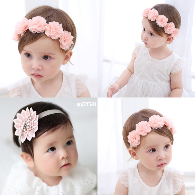 女嬰兒童髮帶可愛美麗花朵蕾絲公主髮飾花童婚禮髮飾