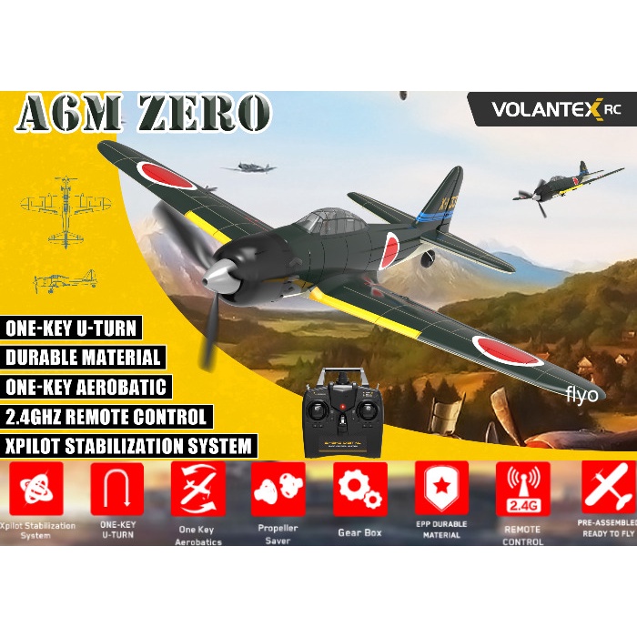 【飛歐FlyO】新款透明座艙VOLANTEX迷你ZERO零戰遙控飛機RTF到手即飛， 六軸陀螺儀/一鍵救機/一鍵翻滾