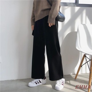 EMMA大尺碼 休閒長褲 寬腿褲 大碼秋冬厚實復合闊腿褲女胖mm寬松200斤顯瘦懶人垂感九分直筒褲