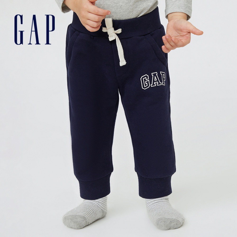 Gap 嬰兒裝 Logo刷毛長褲 碳素軟磨系列-藏藍色(460301)