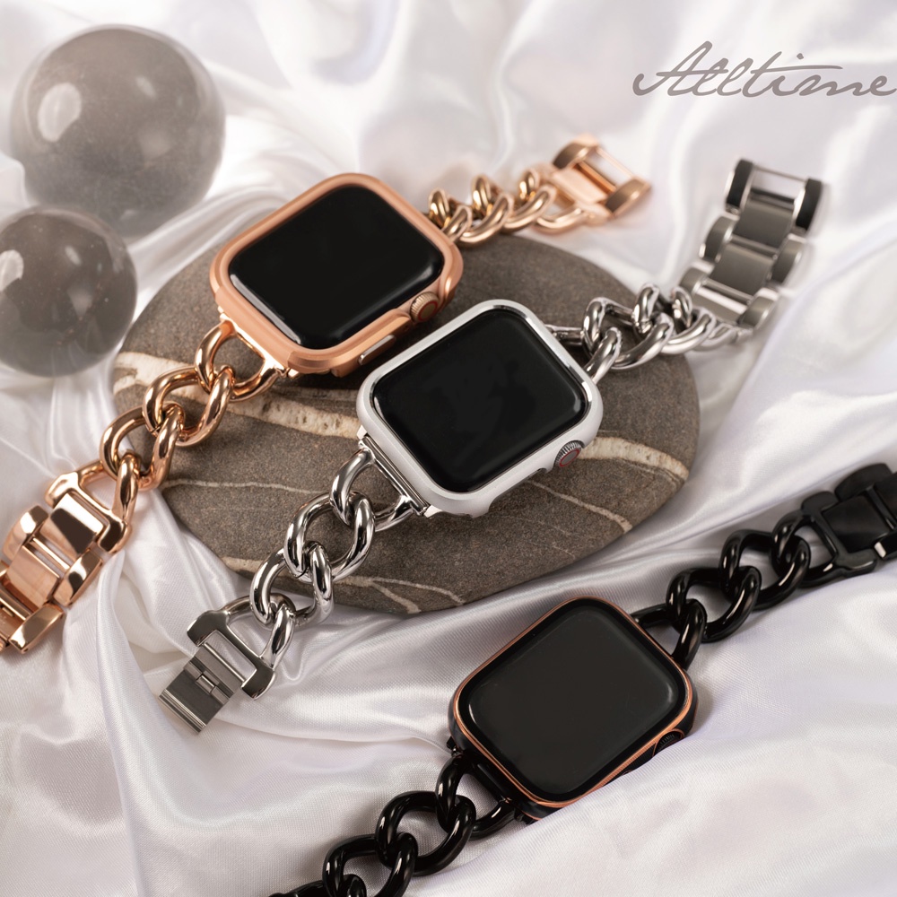 【AllTime】人氣精選錶殼+錶帶套組/立體粗鍊不鏽鋼錶帶 Apple watch通用錶帶 S11 S10 S9 SE