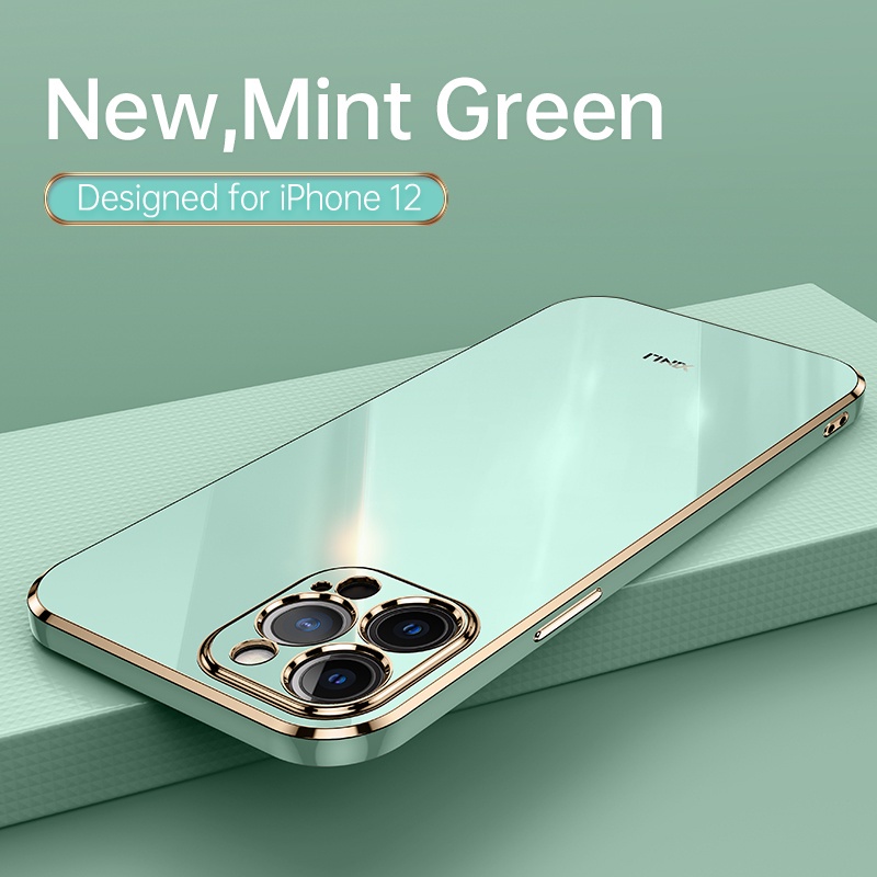 6d 電鍍手機殼適用於 iPhone 12 Mini 11 Pro Max 掛繩殼豪華電鍍方形矽膠殼蓋