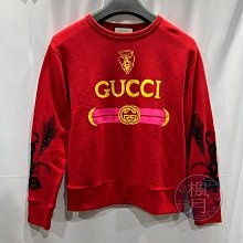 BRAND楓月 GUCCI 古馳 經典 紅LOGO亮片大學T #S 上衣 長袖 圓領 防寒 保暖 100%棉