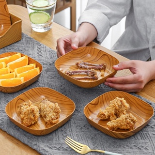 P&K優品館 創意日式仿木紋塑膠吐骨盒 下午茶托盤水果盤零食盤 木紋碟 多功能水果糕點盤