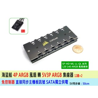 臺灣出貨 海盜船 argb 風扇 集線器 水冷頭轉換線 同步線 免經過控制器 ll120 140 ql rgb 轉接線