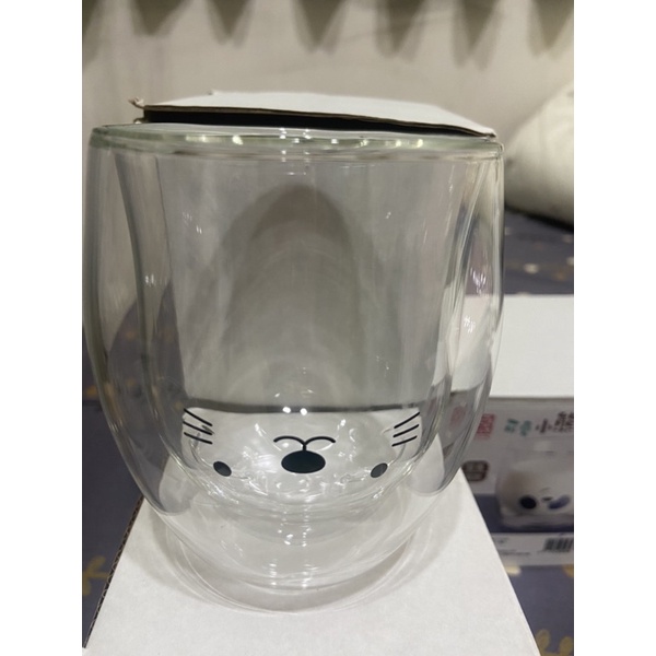 可愛造型玻璃杯250ml，雙層隔熱，高硼硅耐熱玻璃，熊貓、熊大、小熊、貓咪可選