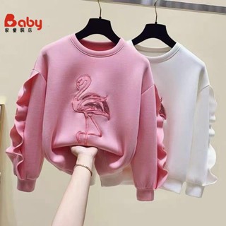 童裝 女童長袖T恤 兒童衛衣 春秋款 刺繡 寬鬆 荷葉邊 秋冬 時尚 打底衫 外套
