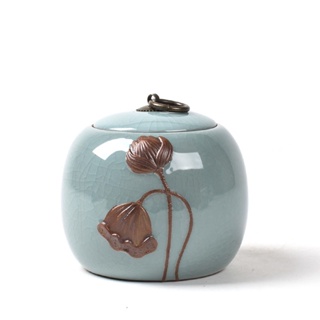 精品哥窯茶葉罐 茶葉包裝盒 陶瓷密封罐荷花葫蘆大號半斤定制包郵