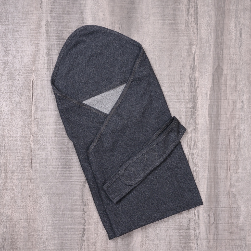 [新品] 極簡風深炭灰純棉嬰兒連帽包巾附腰帶 台灣手工製造 蓋毯 嬰兒被 包被 針織彈性布料