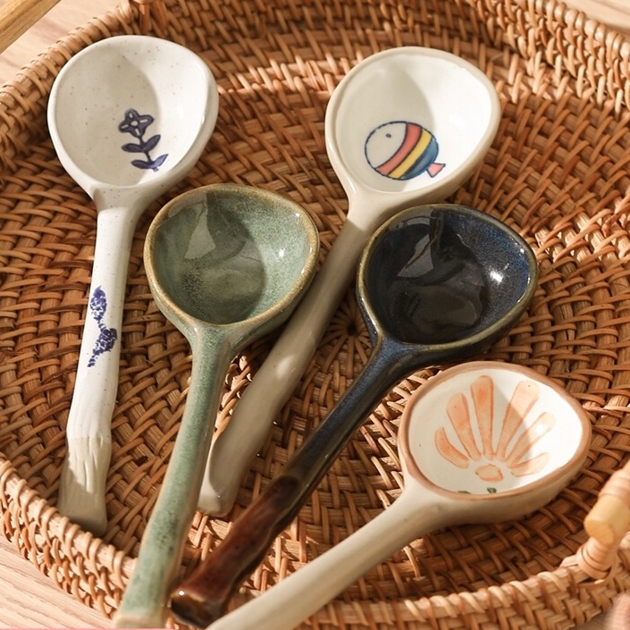 生活用品陶瓷勺子家用可愛湯匙喝湯ins風湯匙瓷飯勺日式粗陶小湯勺高顏值