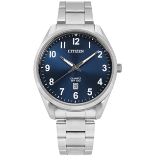 CITIZEN / 簡約時尚 日期 防水100米 日本機芯 不鏽鋼手錶 藍色 / BI1031-51L / 42mm