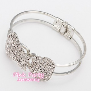 【手鍊】精緻璀璨 水鑽蝴蝶結手環 手鍊 開口手環 新娘秘書 PinkParty❤韓系飾品