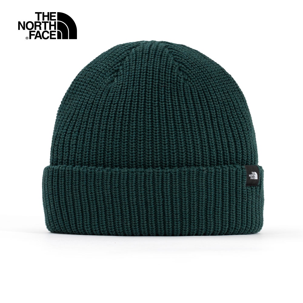 The North Face北面男女款深綠色LOGO布標簡約針織毛帽｜55JGE80