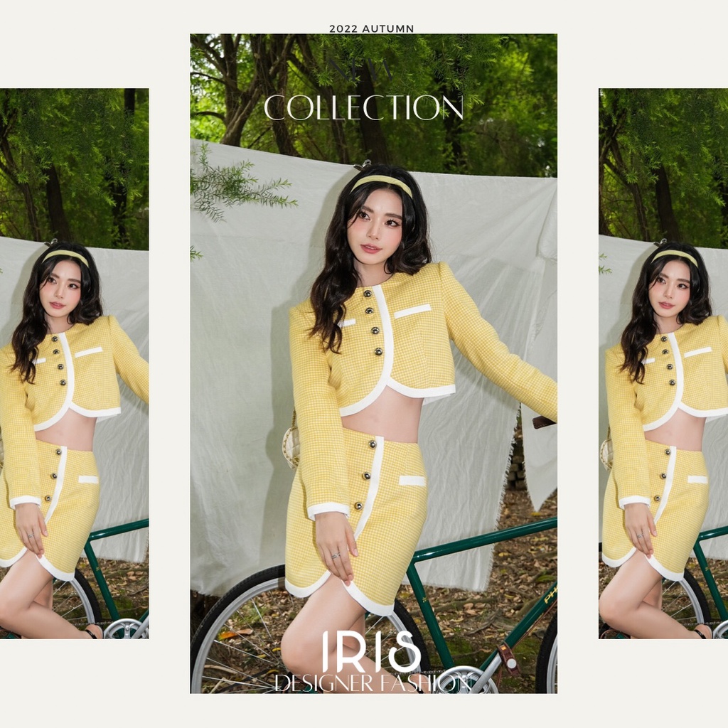 Iris Boutique IT31520T 歐美風小香風復古黃色套裝