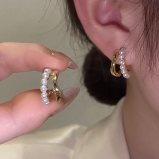 Ins S925銀韓國圓形珍珠小眾設計耳釘耳環