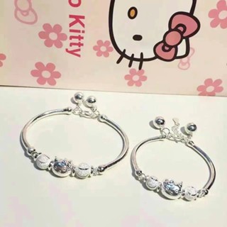 老鳳祥 現貨 S925純銀hello Kitty手鍊女寶寶小孩轉運珠銀手鐲兒童手環送閨蜜