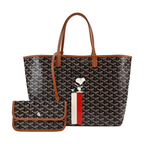 GOYARD SNOOPY 聯名款條紋塗料帆布LOGO子母購物包(小)｜JS Maxx官方旗艦館