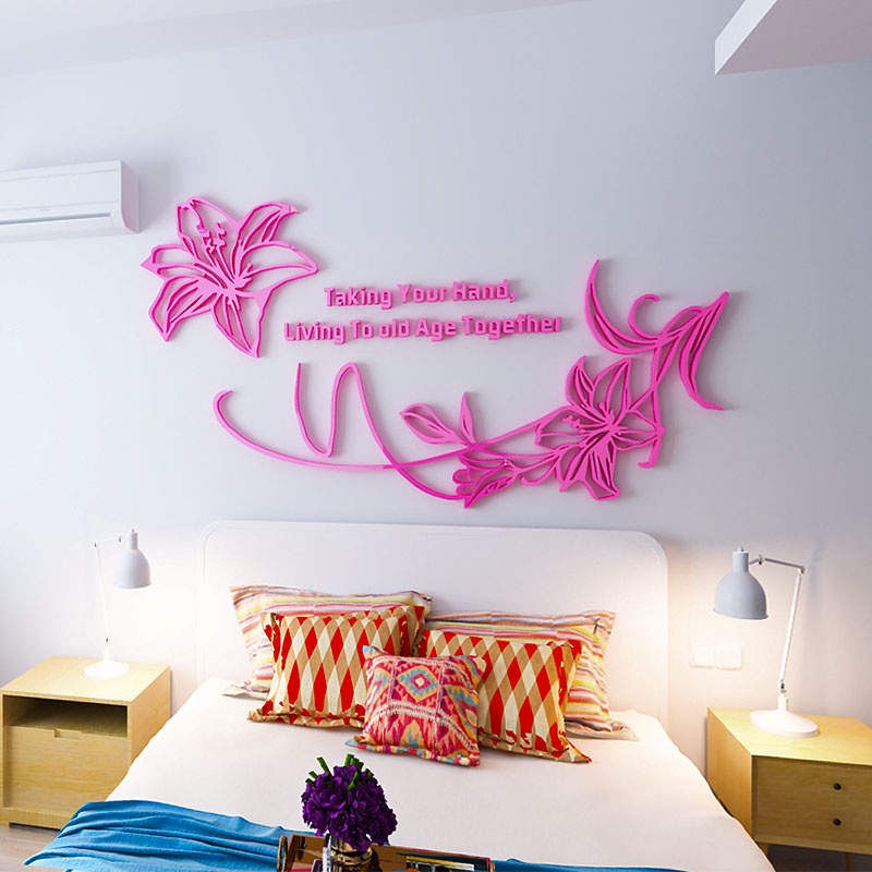 【DAORUI】浪漫溫馨粉色百合花壓克力壁貼 3d立體牆貼 卧室墻面裝飾壁貼 床頭客廳沙發背景牆布置牆貼畫