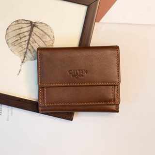 【CALTAN臺灣現貨】真皮/中夾 | 小文藝扣式真皮短夾 075055 五色 零錢包 小皮夾