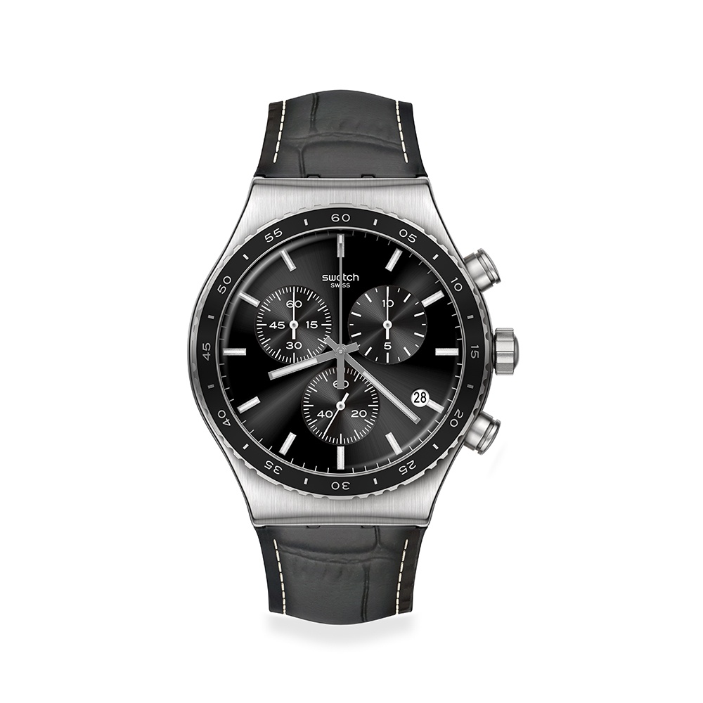 【SWATCH】Irony 金屬Chrono 手錶 CARBONIUM (43mm) 瑞士錶 男錶 YVS495