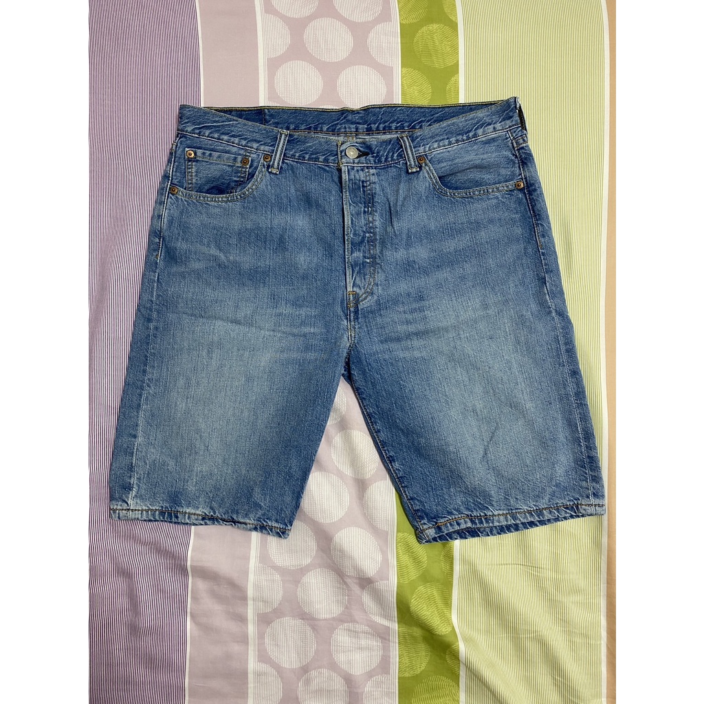 二手LEVIS 501 - 0053 COOL JEANS 排釦牛仔短褲 W34 涼感 中藍 刷色 日本OUTLET