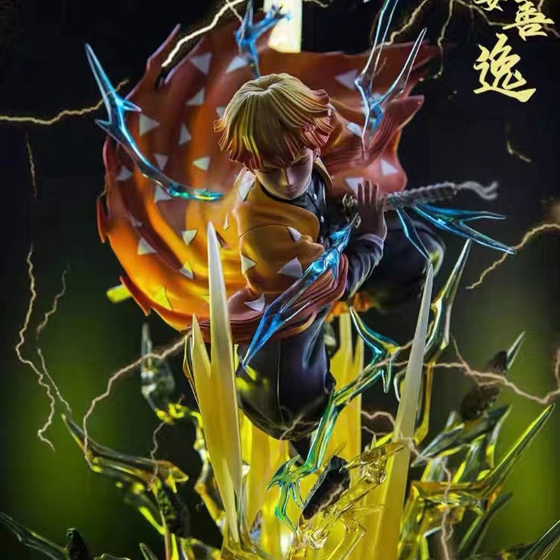 【優質版】鬼滅之刃 手辦 我妻善逸 簡刻善逸 霹靂一閃 雙頭雕 可發光 港版GK 雕像模型 桌面擺件禮物 愛好 擺件