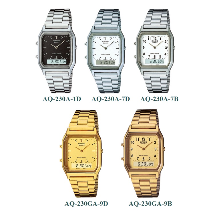 【無限精品 REMIX】CASIO 歷久不衰熱銷錶款經典復古潮流金雙顯錶 AQ-230 AQ-230A AQ-230GA