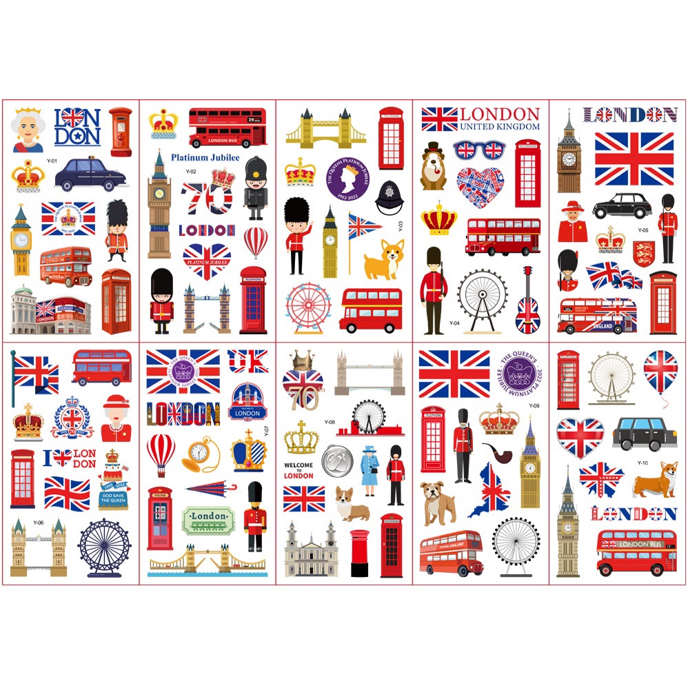 51 Y 英國 國旗 英國風 倫敦 紋身貼紙 表演造型 化裝舞會 能貼在 安全帽 汽機車上 陶器 磁磚 金屬 玻璃