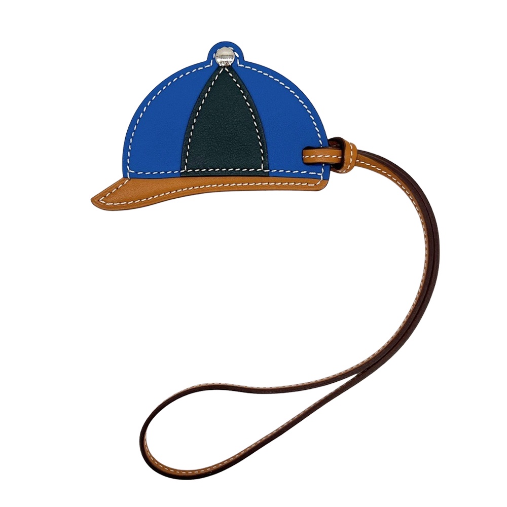 Hermes 棒球帽造型拼色小牛皮鑰匙圈/吊飾(藍/松柏綠/焦糖)