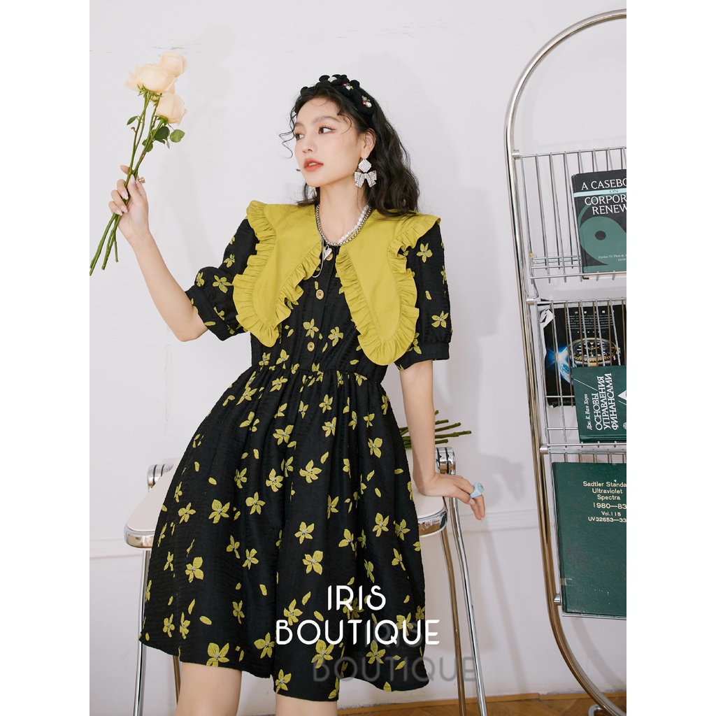 Iris Boutique小眾原創設計ID2251263黑松露巧克力洋裝Yellow butterfly dress
