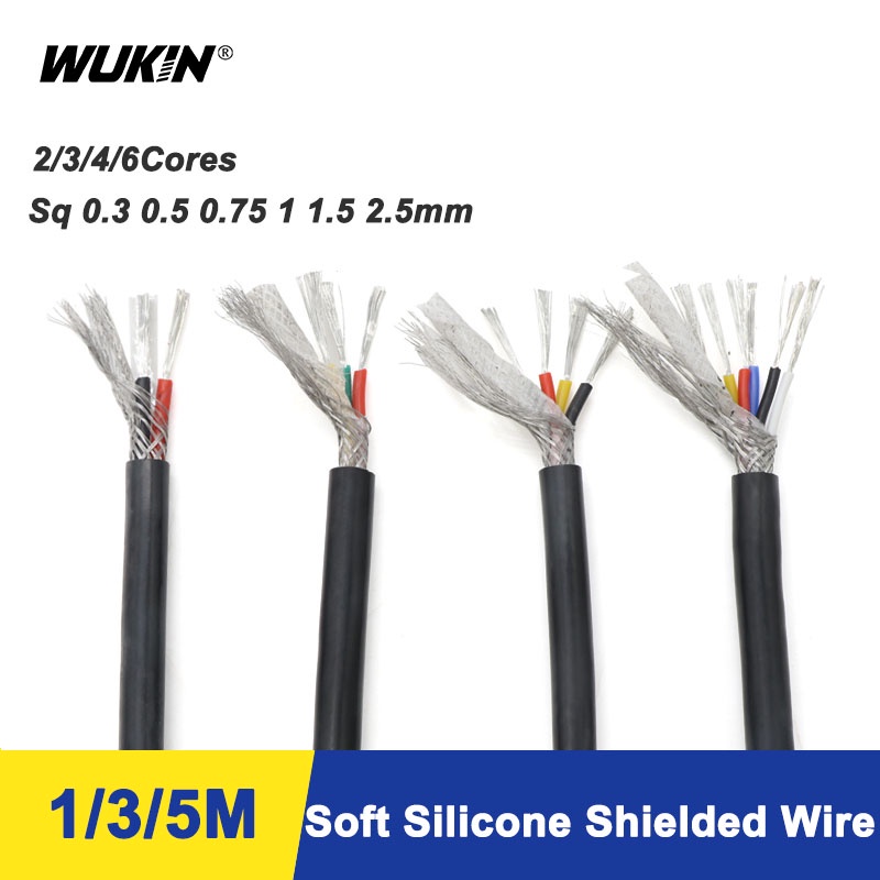 1米平方米0.3 0.5 0.75 1 1.5 2 2.5mm軟矽橡膠屏蔽電纜2 3 4 6芯絕緣軟銅高溫線鍍錫銅護套線