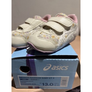 ASICS 小碎花 紫色底 女嬰童學步鞋 13公分