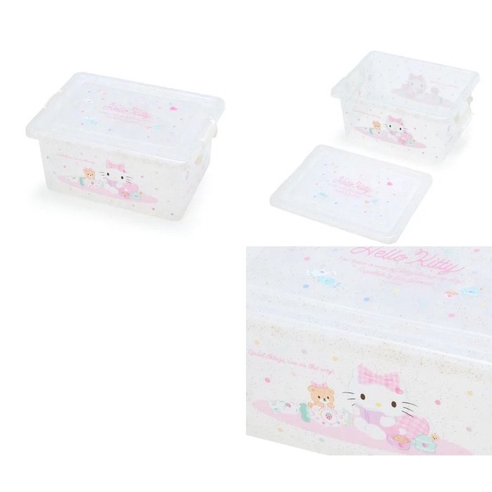 ♥小花花日本精品♥Hello Kitty 透明收納箱S 玩具箱 收納箱 整理箱 透明箱 附蓋 ~ 1