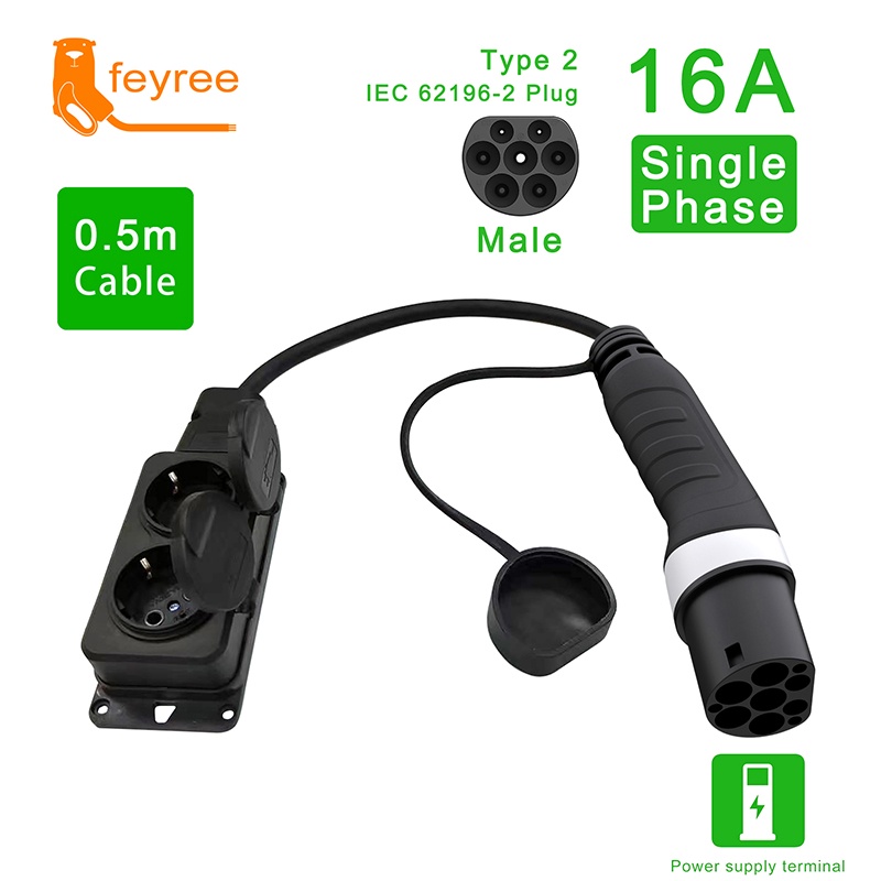 Feyree Type2 電纜 16A 3.5KW 電源側公充電器插頭到 Schuko 插座充電適配器用於電動車