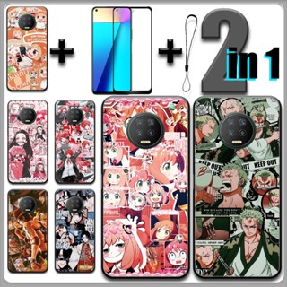 2 合 1 適用於 Infinix Note 7 手機殼帶鋼化玻璃陶瓷螢幕保護膜動漫