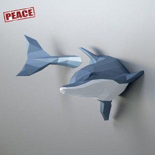 NEW-PEACE 歐美創意海豚 海洋動物DIY紙模型墻體裝飾幾何3D模型手工製作DIY642385763318