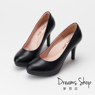 DREAMS SHOP 防水臺 MIT真皮素面簡約氣墊高跟鞋 黑色【HC88696-A58】大尺碼女鞋37-44
